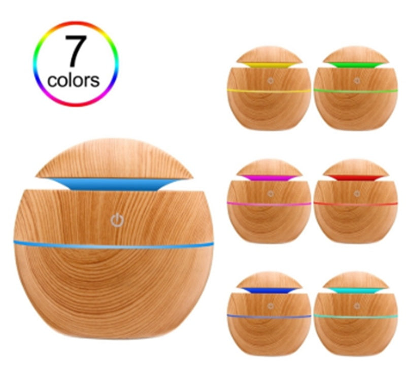 Wood Grain Colorful Lamp Mushroom Humidifier Aroma Diffuser
