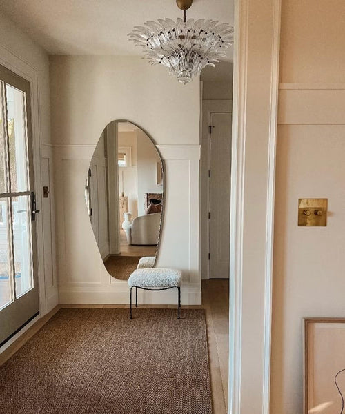 Asymmetrical Wooden Framed Wall Mirror - Modern Dressing Mirror for